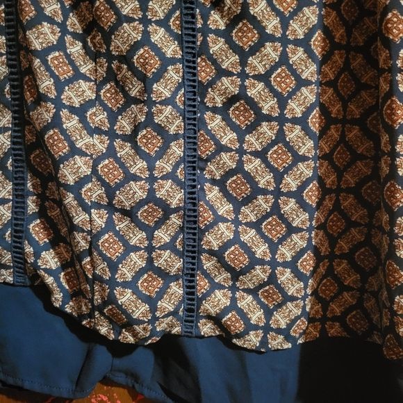 Black Rainn Print Long Sleeve Button 3/4 Sleeve Tunic Style Top Size XL - Picture 3 of 5